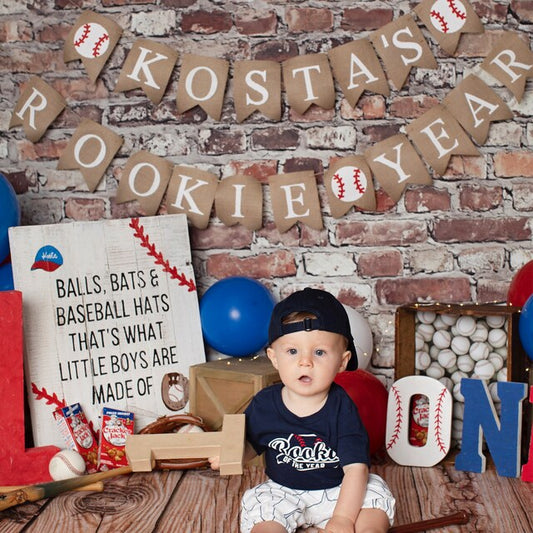 ROOKIE of the Year BANNER with personalized Name - Baseball First BIRTHDAY, Cake Smash Prop - Baseball theme bunting