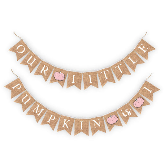 Our little pumpkin is turning one, First Birthday girl Pumpkin baby shower Decoration Rustic Banner Bunting