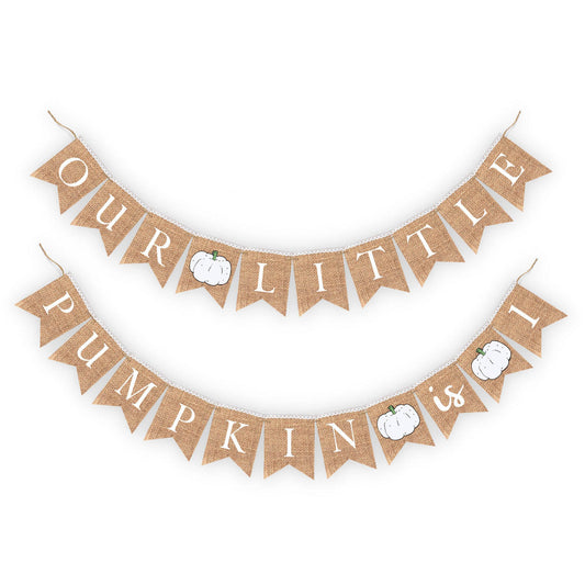 Our little pumpkin is turning one, First Birthday white Pumpkin baby shower Decoration Rustic Banner Bunting