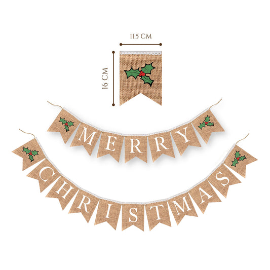 Merry Christmas Burlap Bunting Banner - Garland For The Home Outside Tree Door Indoor Mantle Bedroom Office Decorations