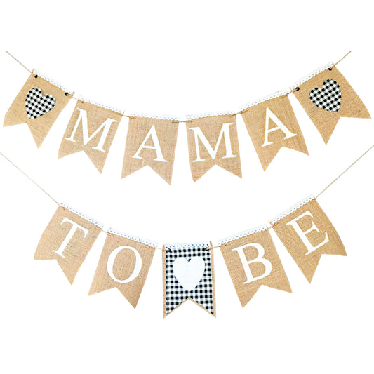 Mama to be banner, Baby shower Bunting, Black and white checkered Buffalo plaid Picnic theme Baby shower Gender reveal Bunting