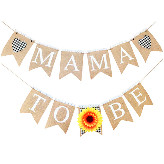 Mama to be banner, Sunflower Banner, Black and white checkered Buffalo plaid Picnic theme Baby shower Gender reveal Bunting