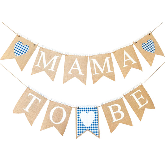 Mama to be Banner, Baby Shower Boy Bunting, Blue and White Checkered Buffalo Plaid Picnic Theme Baby Shower Gender Reveal Bunting