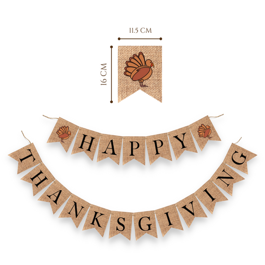 Happy Thanksgiving Turkey Garland Hessian Burlap Bunting for Thanksgiving fall Harvest Decoration