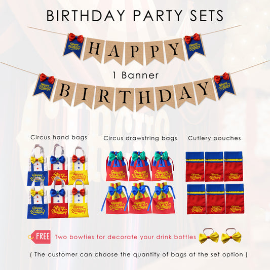 Happy birthday circus party sets, Birthday burlap banner, Rustic birthday party decorations
