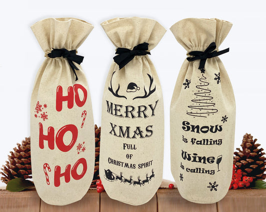 Set of 6 Christmas wine bags for your Christmas party, Christmas wine bags, Holiday wine bags