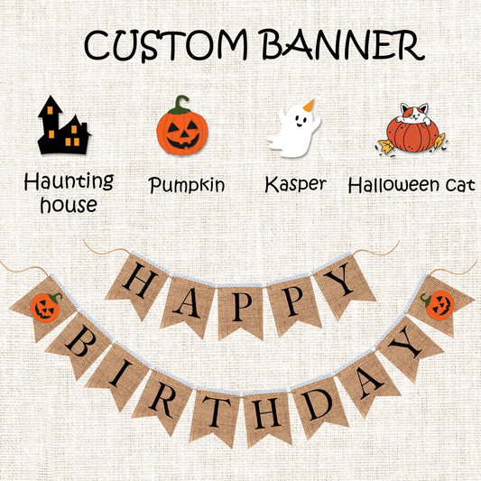 Customized Halloween bunting banner, Halloween decorations, Vintage Rustic Halloween Burlap Banner