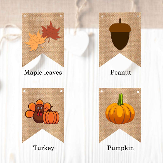 Fall season themed flags in regular and vintage style (10 pieces in a package) to create your own banner.