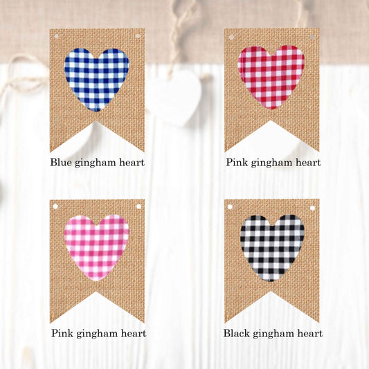 Gingham heart flags in regular and vintage style (10 pieces in a package) to create your own banner.