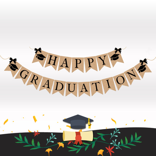 Happy Graduation Bunting Banner, Rustic Vintage Graduation Decorations, College, Senior, High School Prom Decorations