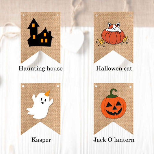 Halloween themed flags in regular and vintage style (10 pieces in a package) to create your own banner.