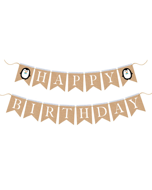 Pingu happy birthday banner, burlap birthday banner, happy birthday bunting, birthday flag, party decorations