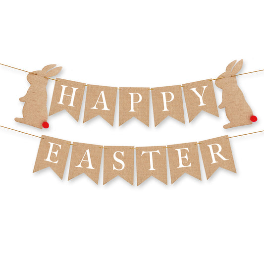 Happy Easter Banner | Bunting pennant Rabbit Rustic Farmhouse Decoration Easter Decor Bunnies