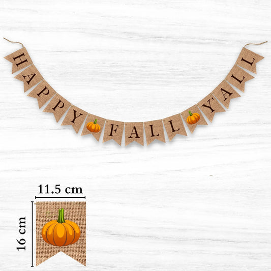 Happy Fall Y'all Pumpkin Burlap Banner Harvest Home Decor Bunting Flag Garland Party Thanksgiving Day Decoration