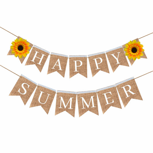 Happy Summer banner with sunflower, Summer decorations for home, summer party decoration, summer house decor, summer garden flag pennant