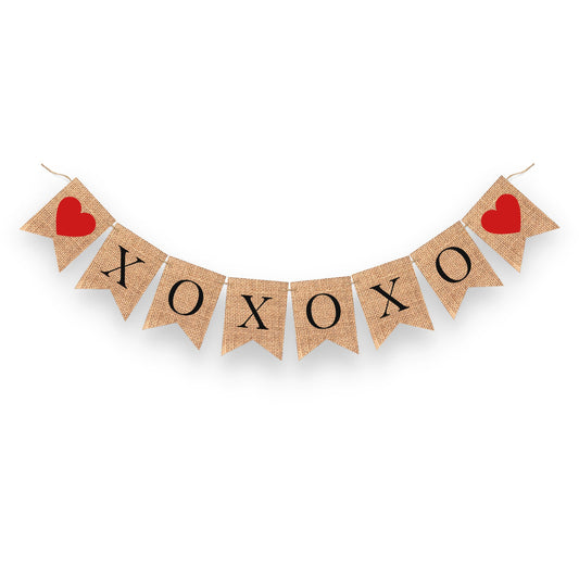 VALENTINE XOXO GARLAND - xoxoxo Sign Banner Red Heart Rustic Wedding Bunting, Valentines garland decoration