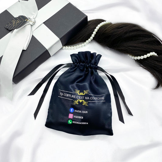 Custom Satin Hair bag Bulk size 22x30 cm, Custom Logo Wig Packaging Drawstring Silk Bag Wholesale