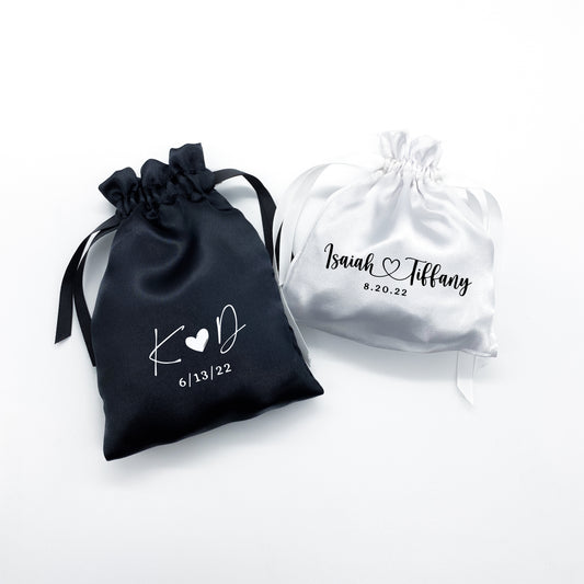 Modern wedding favour bags 3x4" (7.5x10cm) | elegant wedding favors for guests | personalize wedding party bag | luxury wedding | satin bags with drawstring