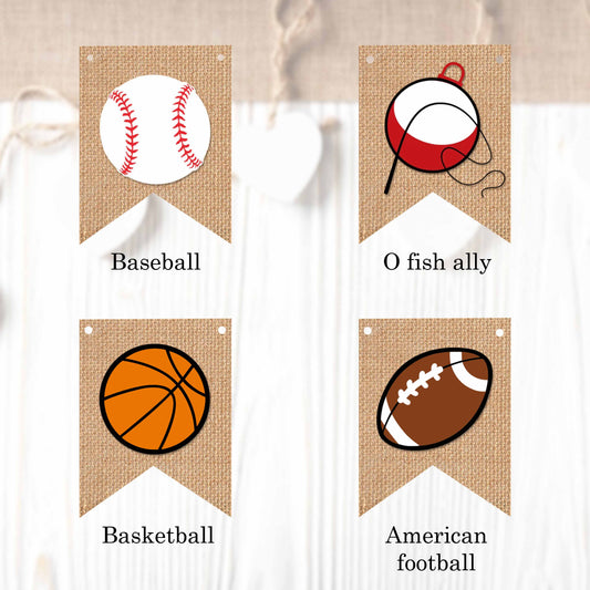 Sport themed flags in regular and vintage style (10 pieces in a package) to create your own banner.