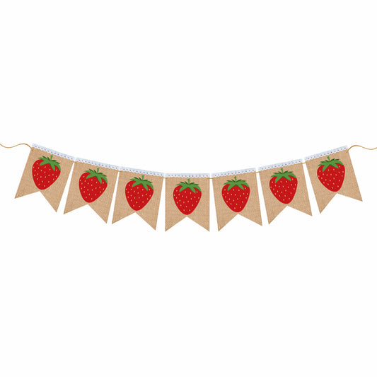 STRAWBERRY Banner - Strawberry Theme High Chair Bunting 1st First Birthday Banner, Smash Cake Photo Prop backdrop garland
