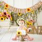 A WILD ONE BANNER with SUNFLOWER - Black & White Gingham theme