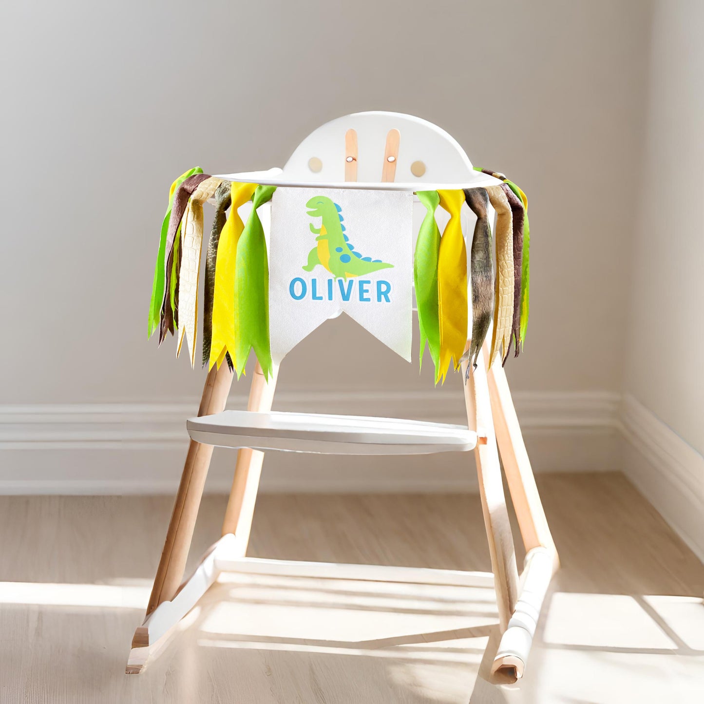 First DINO Highchair , Dinosaur 1st BIRTHDAY Banner with Tassels | Pre-Assembled Ready to Hang