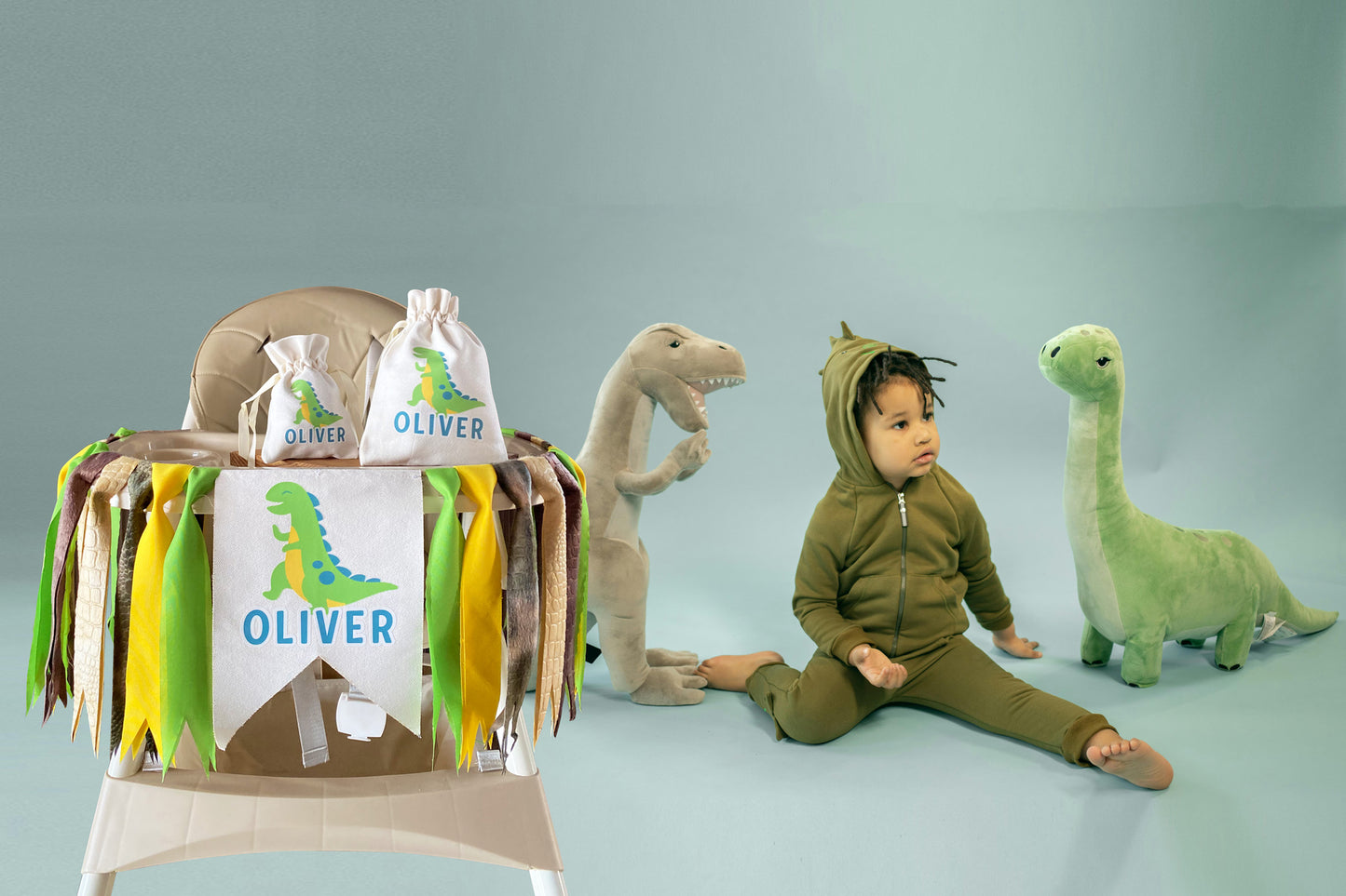 First DINO Highchair , Dinosaur 1st BIRTHDAY Banner with Tassels | Pre-Assembled Ready to Hang