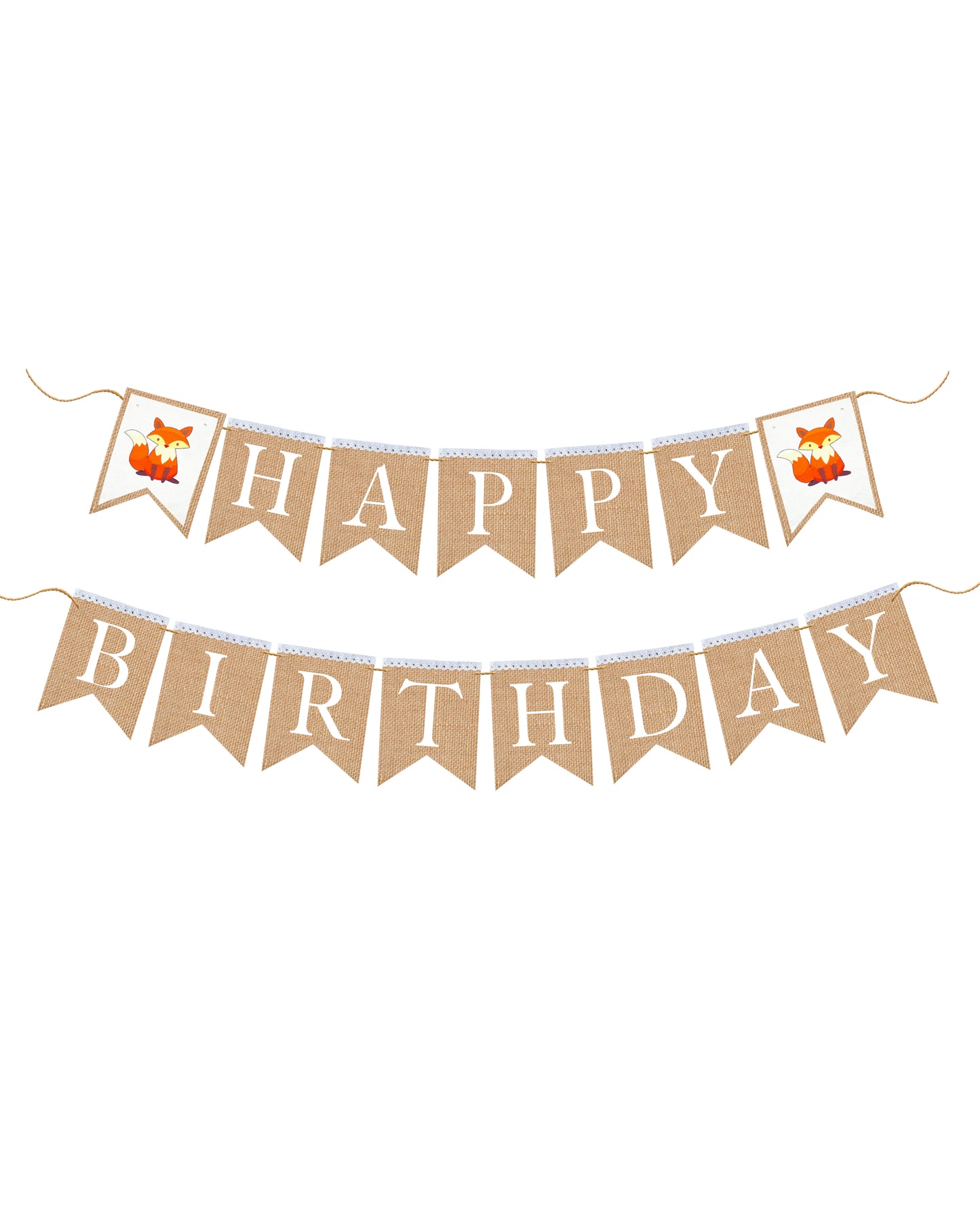 Woodland fox happy birthday banner, burlap birthday banner, happy birthday bunting, birthday flag, party decorations