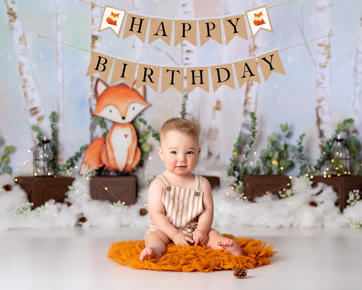 Woodland fox happy birthday banner, burlap birthday banner, happy birthday bunting, birthday flag, party decorations