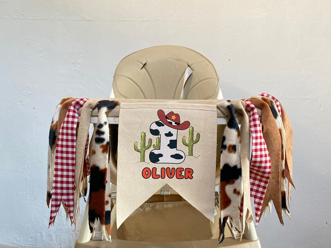 Highchair First RODEO, COWBOY 1st BIRTHDAY One Banner with Tassels