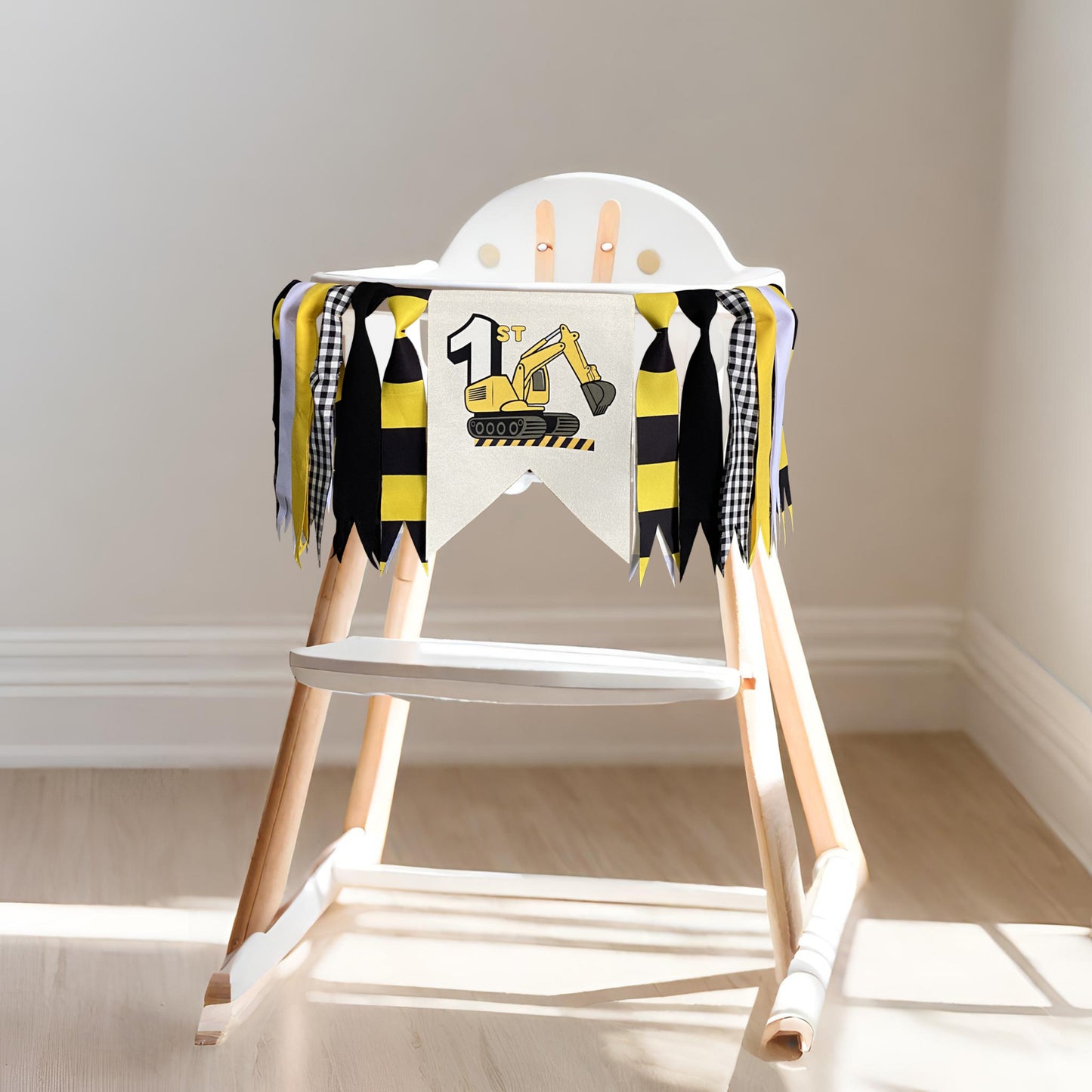 First CONSTRUCTION Highchair , Construction 1st BIRTHDAY Banner with Tassels | Pre-Assembled Ready to Hang