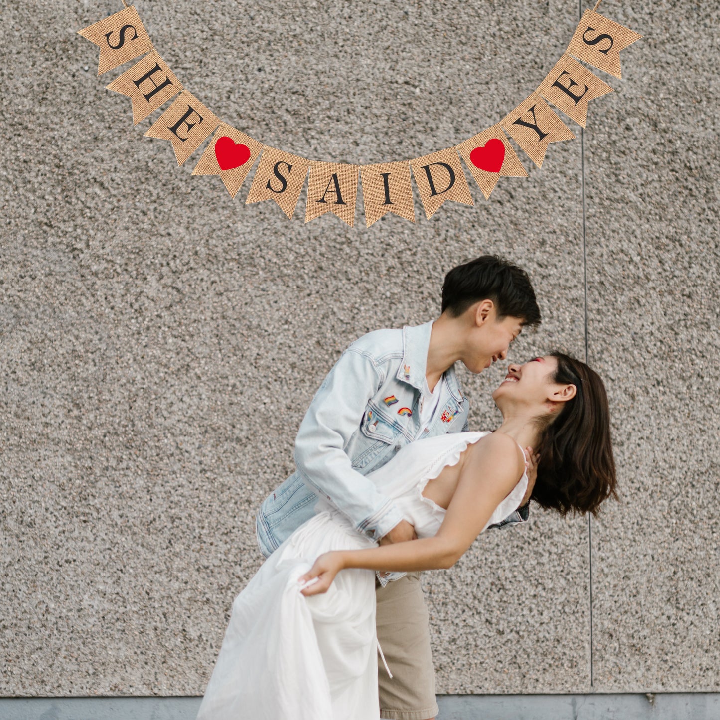 She said yes Burlap Banner Bunting