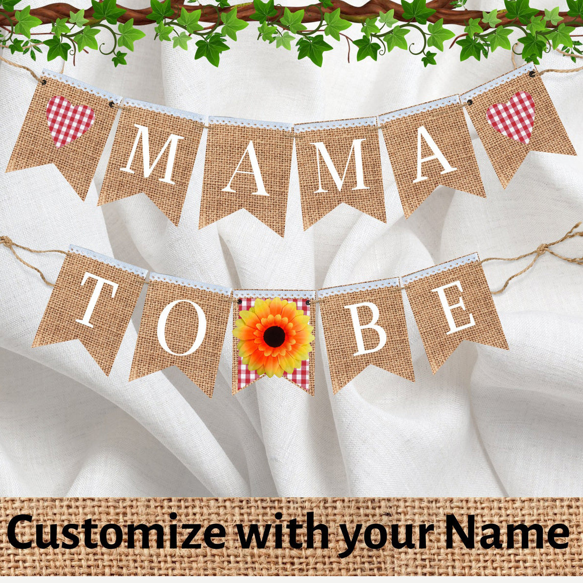 Mama to be banner, Sunflower Banner, Black and white checkered Buffalo plaid Picnic theme Baby shower Gender reveal Bunting