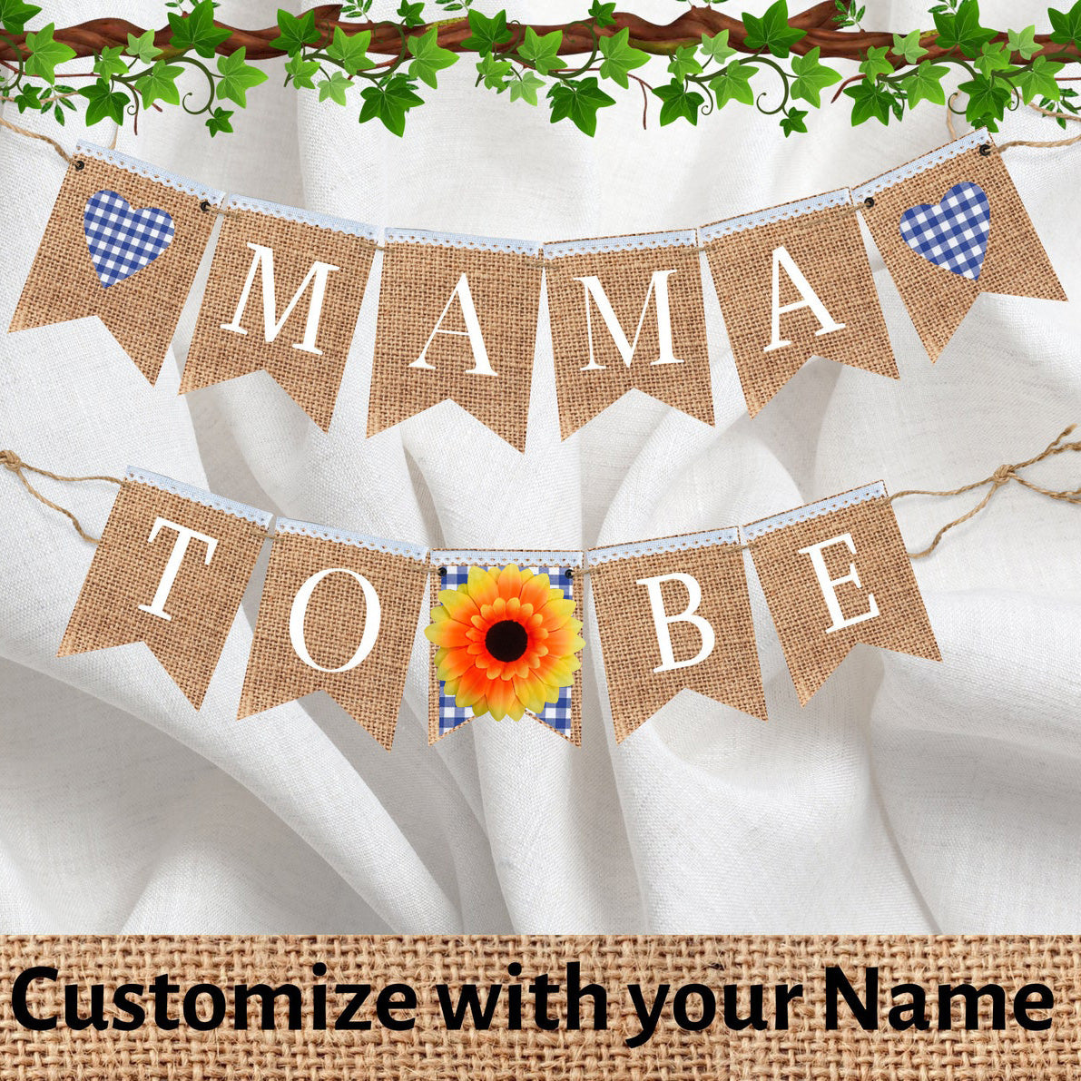 Mama to be banner, Sunflower Banner, Black and white checkered Buffalo plaid Picnic theme Baby shower Gender reveal Bunting