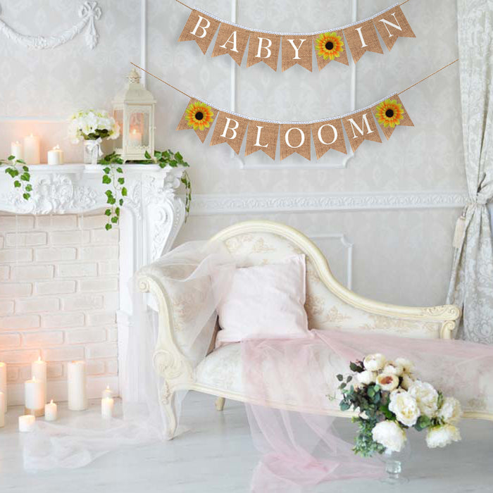 Baby In Bloom Burlap Bunting Banner