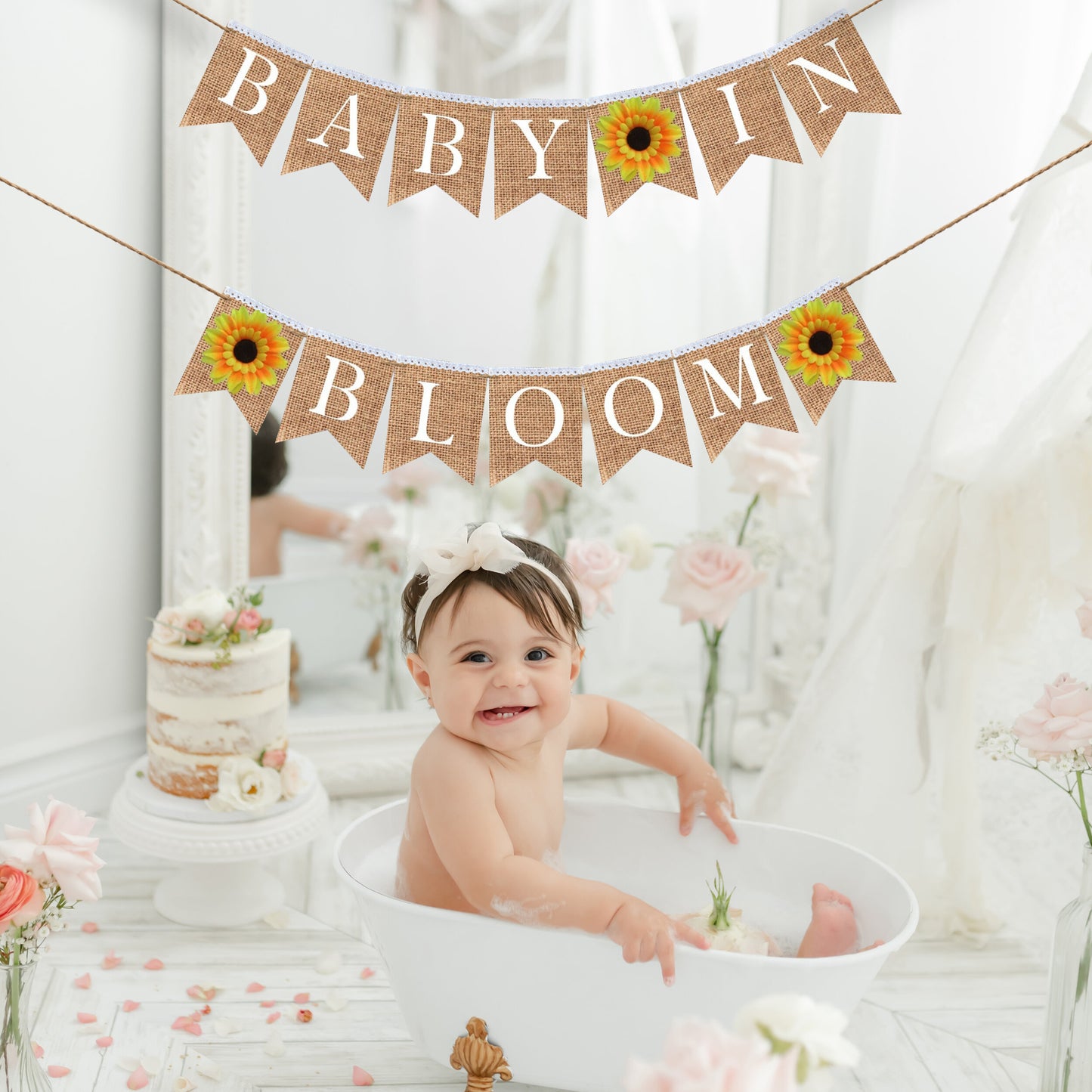 Baby In Bloom Burlap Bunting Banner