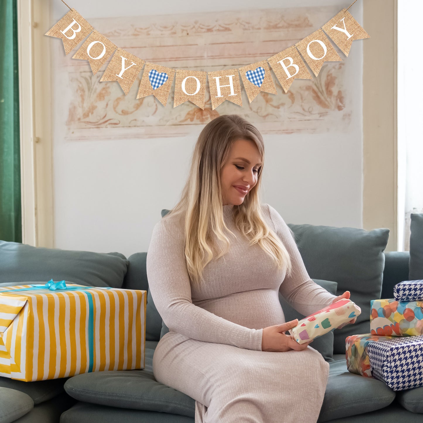 Boy Oh Boy Burlap Bunting Banner