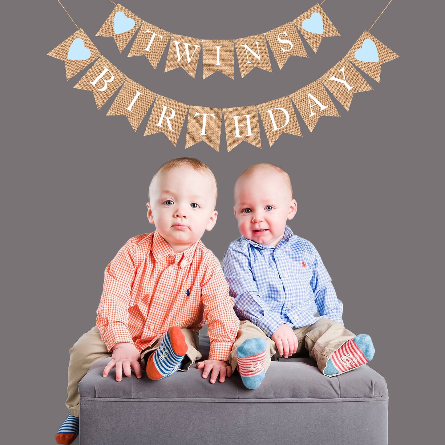 Twins Birthday Burlap Banner Bunting - Twins Baby Birthday Boy Girl Birthday banner Twin's First birthday Banner