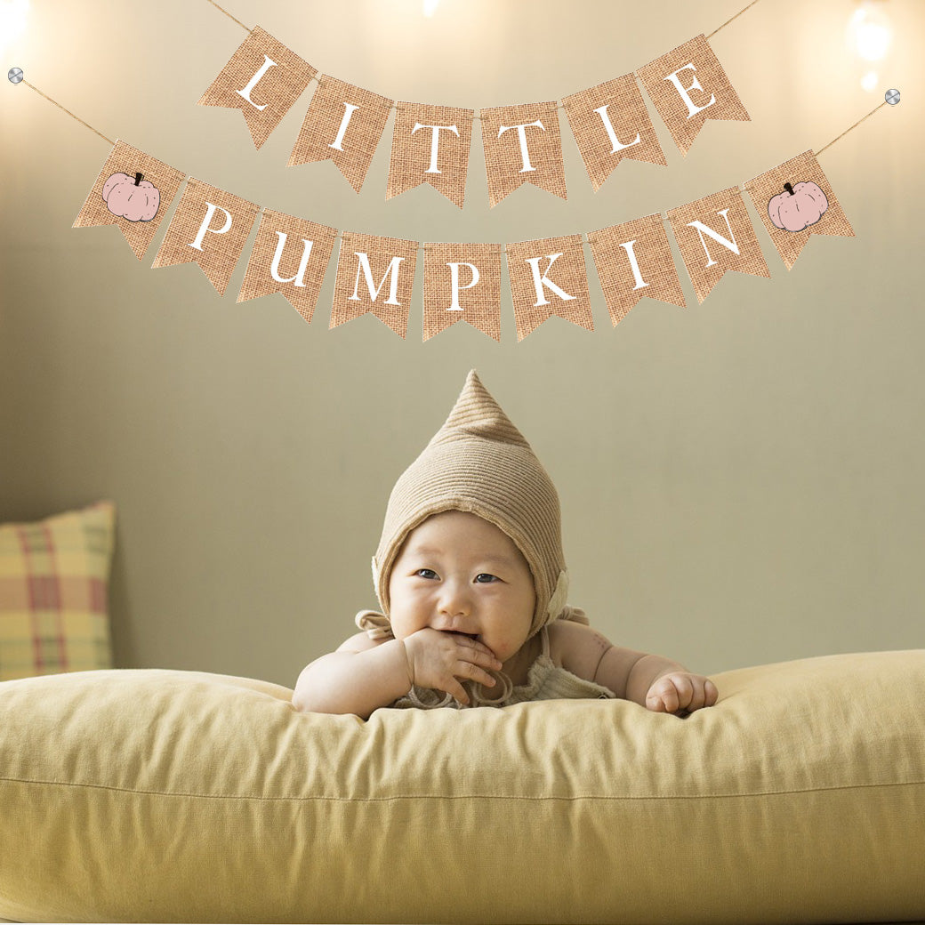 LITTLE PIMPKIN BANNER WITH PINK PUMPKIN FLAGS