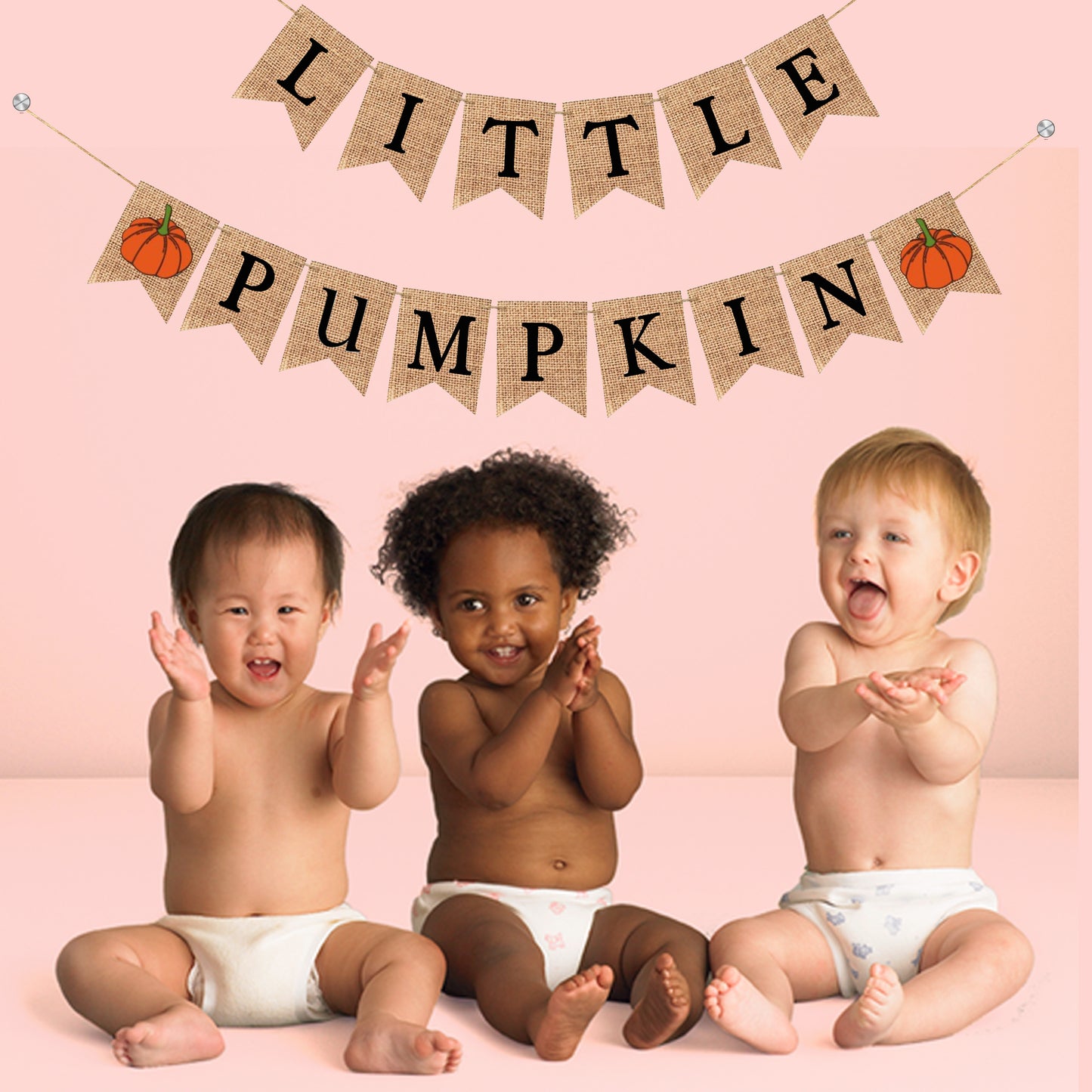 LITTLE PUMPKIN BANNER WITH ORANGE PUMPKIN FLAGS