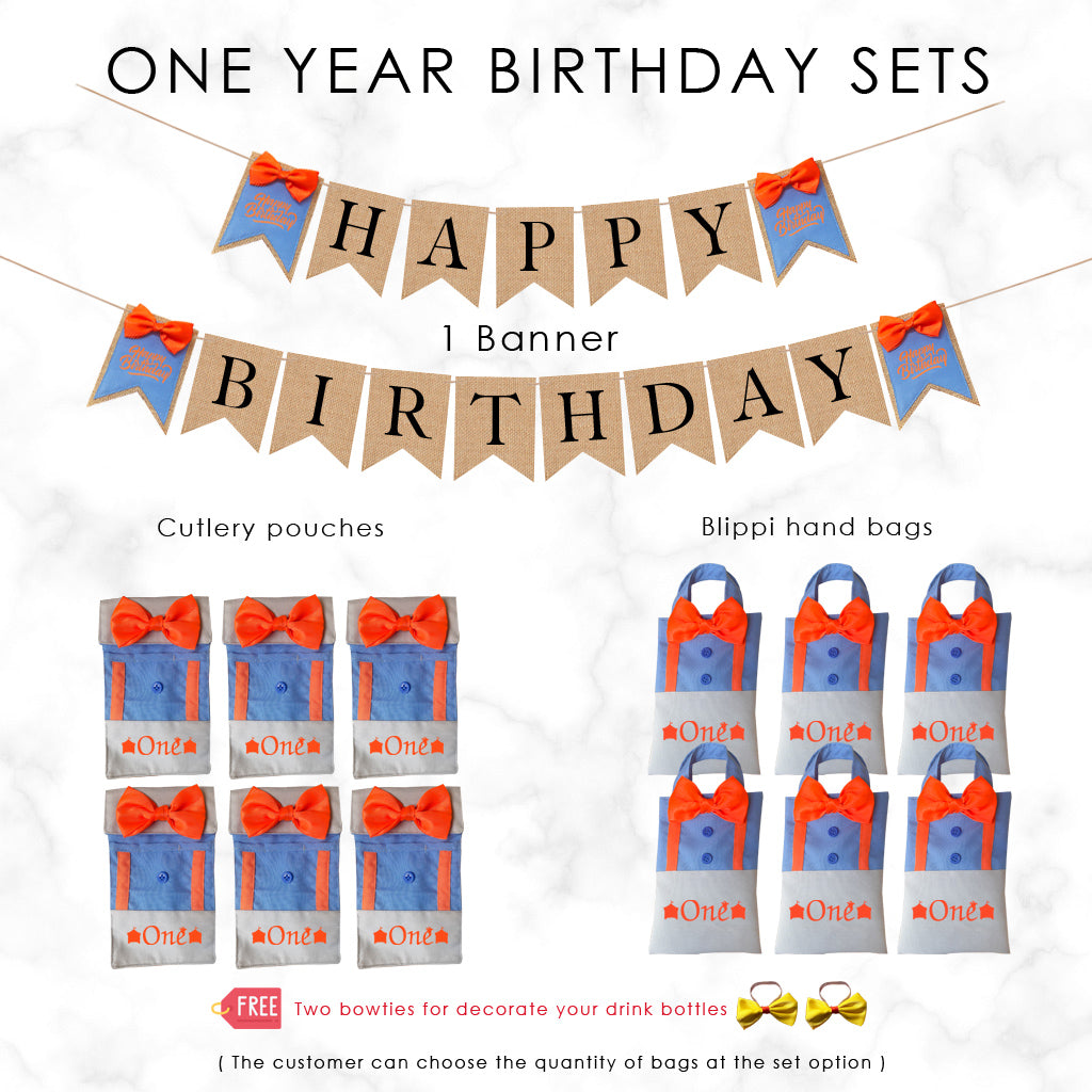 Blippi one year birthday party sets, Birthday burlap banner, Rustic birthday party decorations