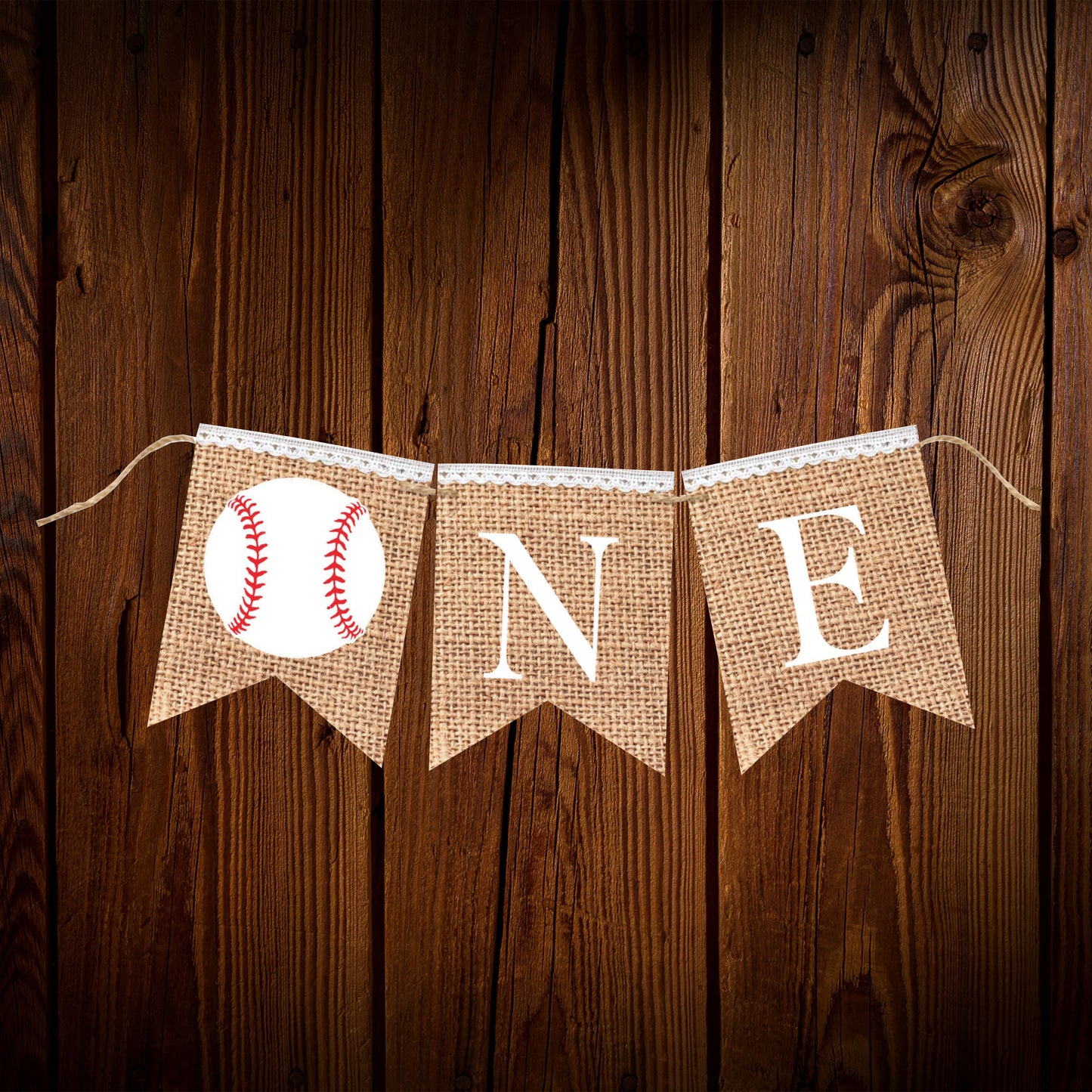 BASEBALL FIRST BIRTHDAY BURLAP BUNTING BANNER