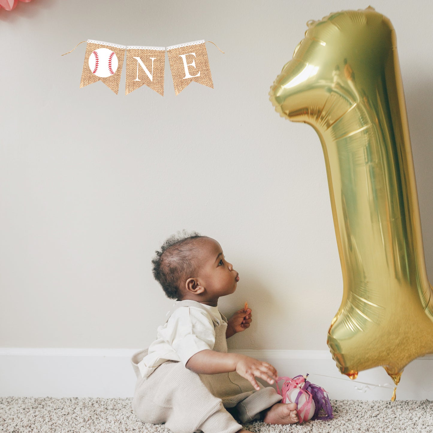 BASEBALL FIRST BIRTHDAY BURLAP BUNTING BANNER