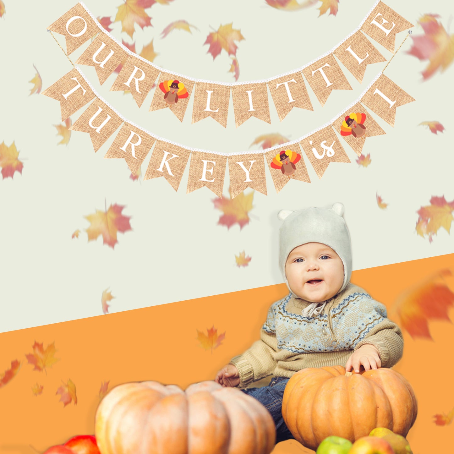 Our little turkey is turning 1 one, Thanksgiving first Birthday decor Rustic Burlap banner bunting for party decorations