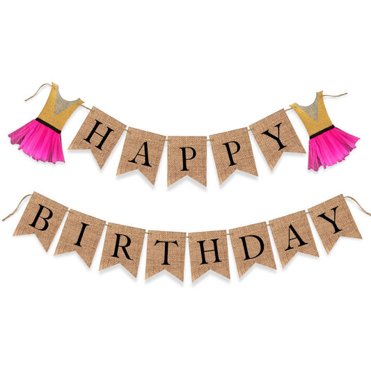 Happy Birthday with Princess Dress Burlap Bunting Banner