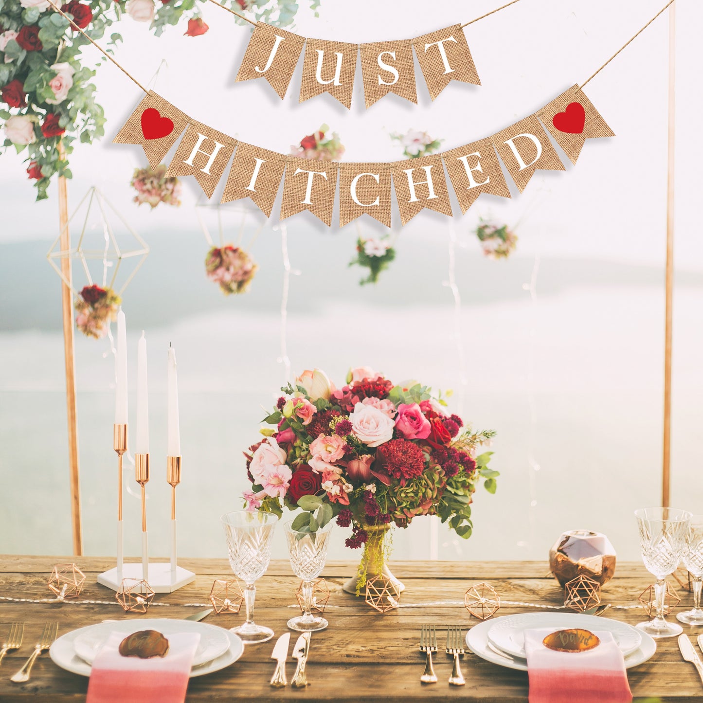 Just Hitched Burlap Banner Bunting