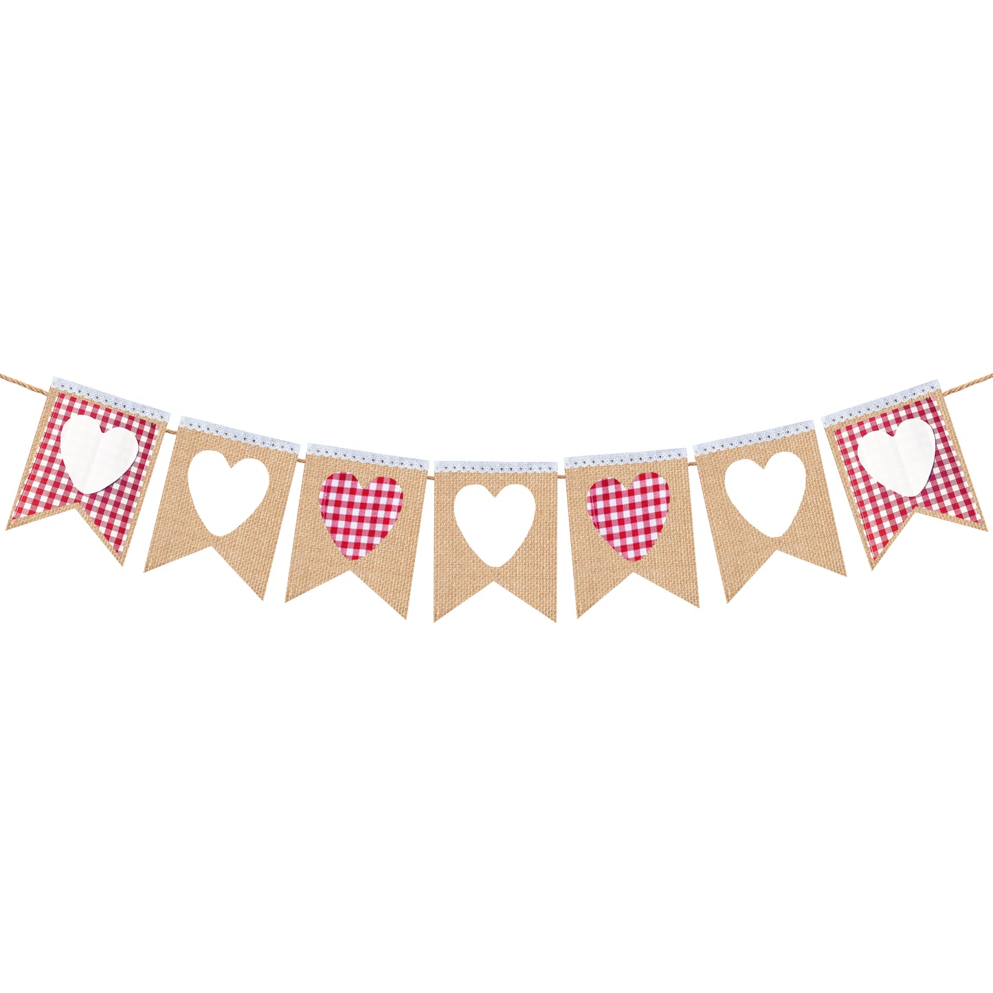 Heart Garland White, Red Heart Burlap Banner, Blue Gingham Theme Farmhouse Rustic Wedding Banner, Rustic Custom Pink Burlap banner