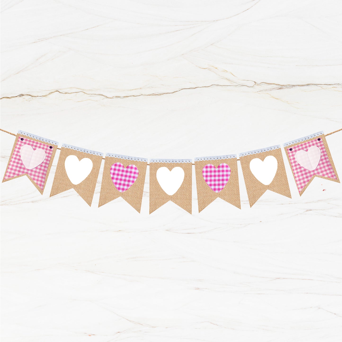 Heart Garland White, Red Heart Burlap Banner, Blue Gingham Theme Farmhouse Rustic Wedding Banner, Rustic Custom Pink Burlap banner