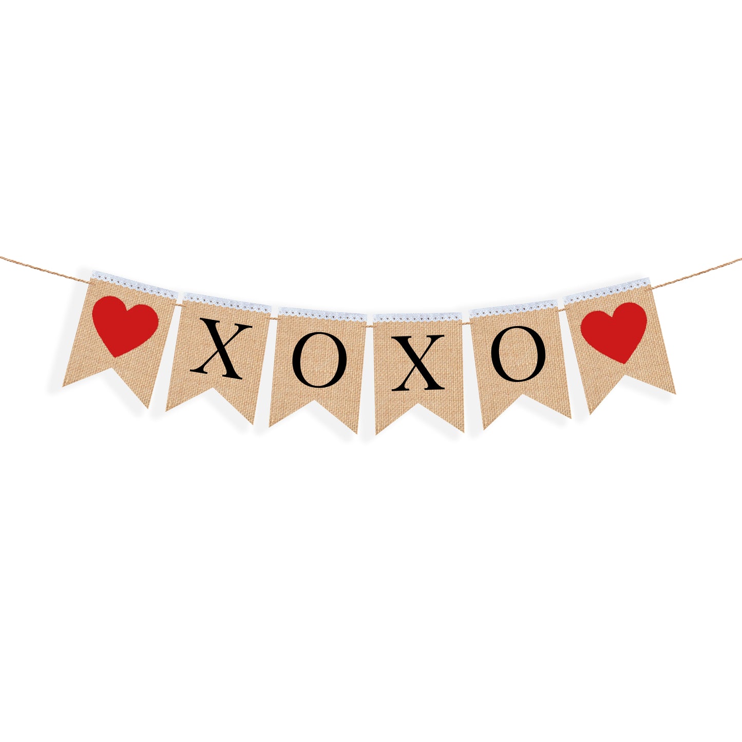 VALENTINE XOXO GARLAND - xoxoxo Sign Banner Red Heart Rustic Wedding Bunting, Valentines garland decoration