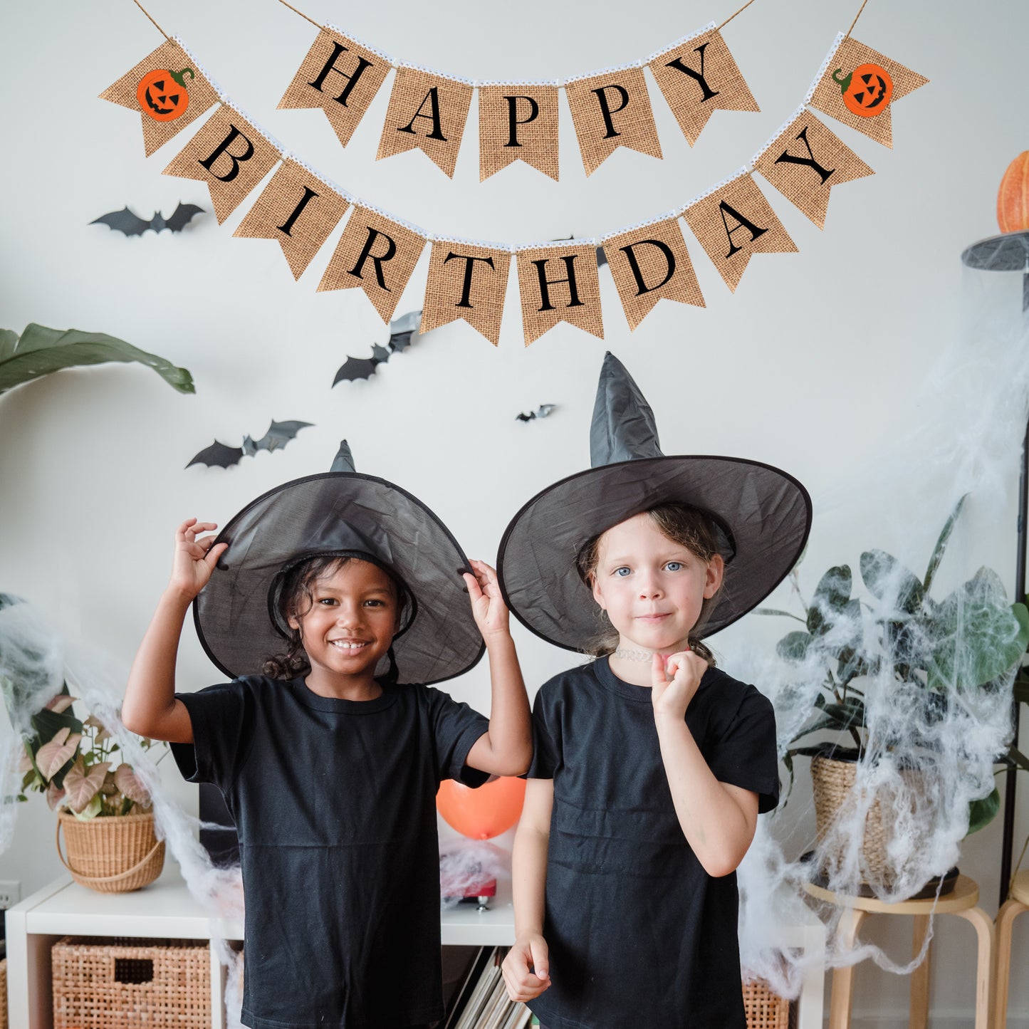 Happy Birthday Halloween theme Banner with Jack-o-lantern bunting for Party decoration